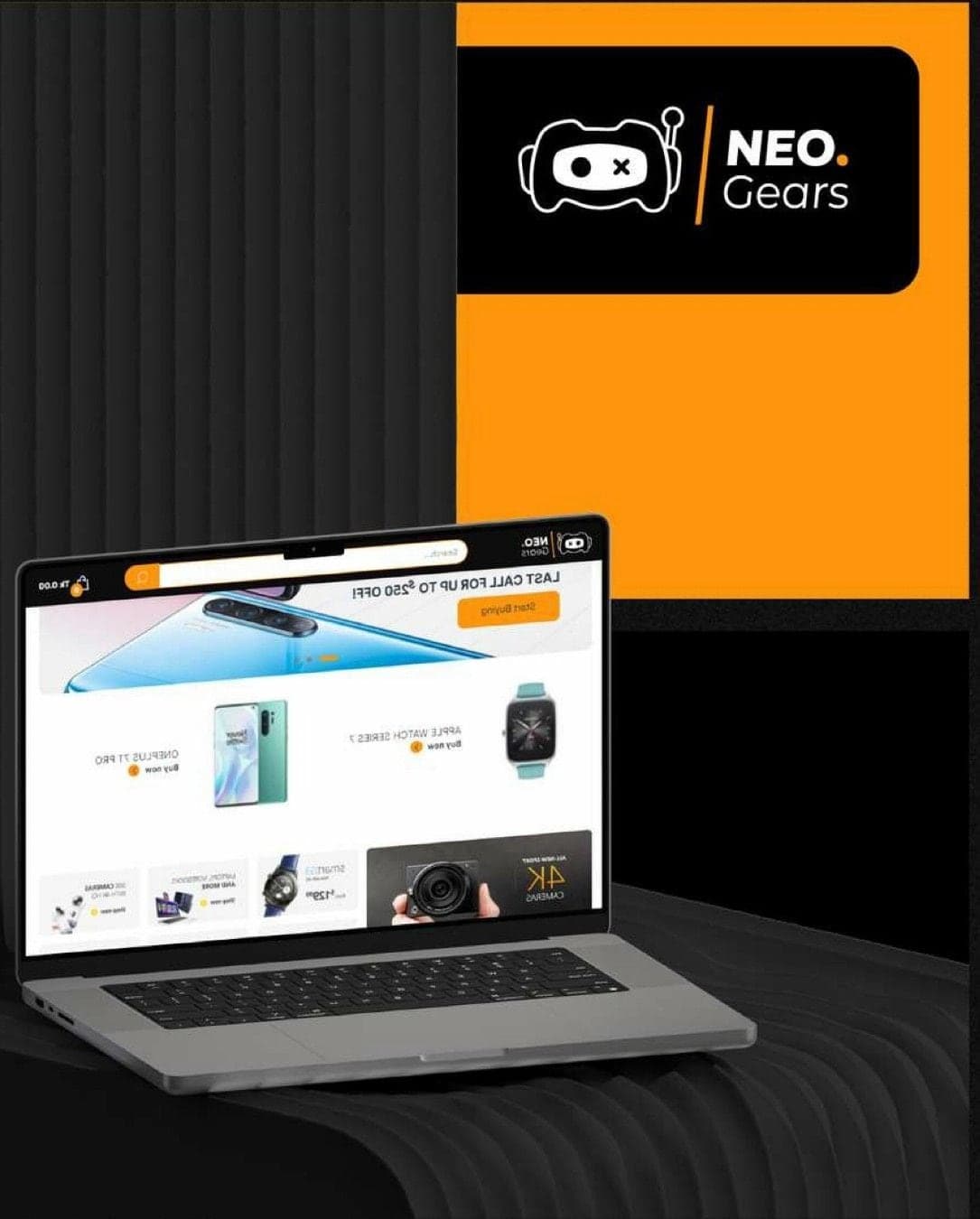 The NeoGears Shopify store on a laptop