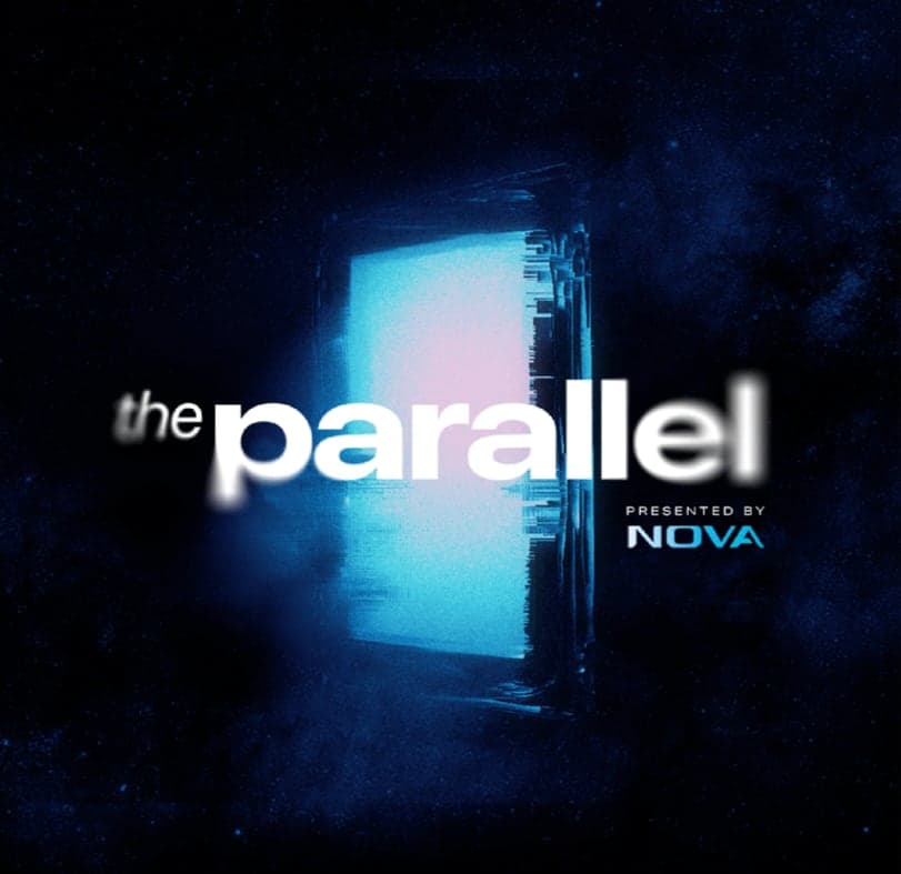 The Parallel logo, presented by NOVA, glowing through a doorway in a starfield