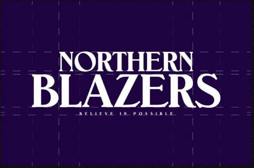 Northern Blazers wordmark with the line “Believe in possible”, on purple