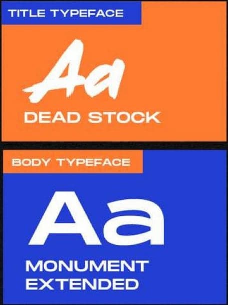 Typefaces: Dead Stock for titles, Monument Extended for body