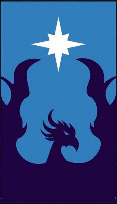 Phoenix and star silhouette in blue