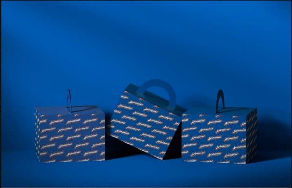 Branded gift boxes on blue