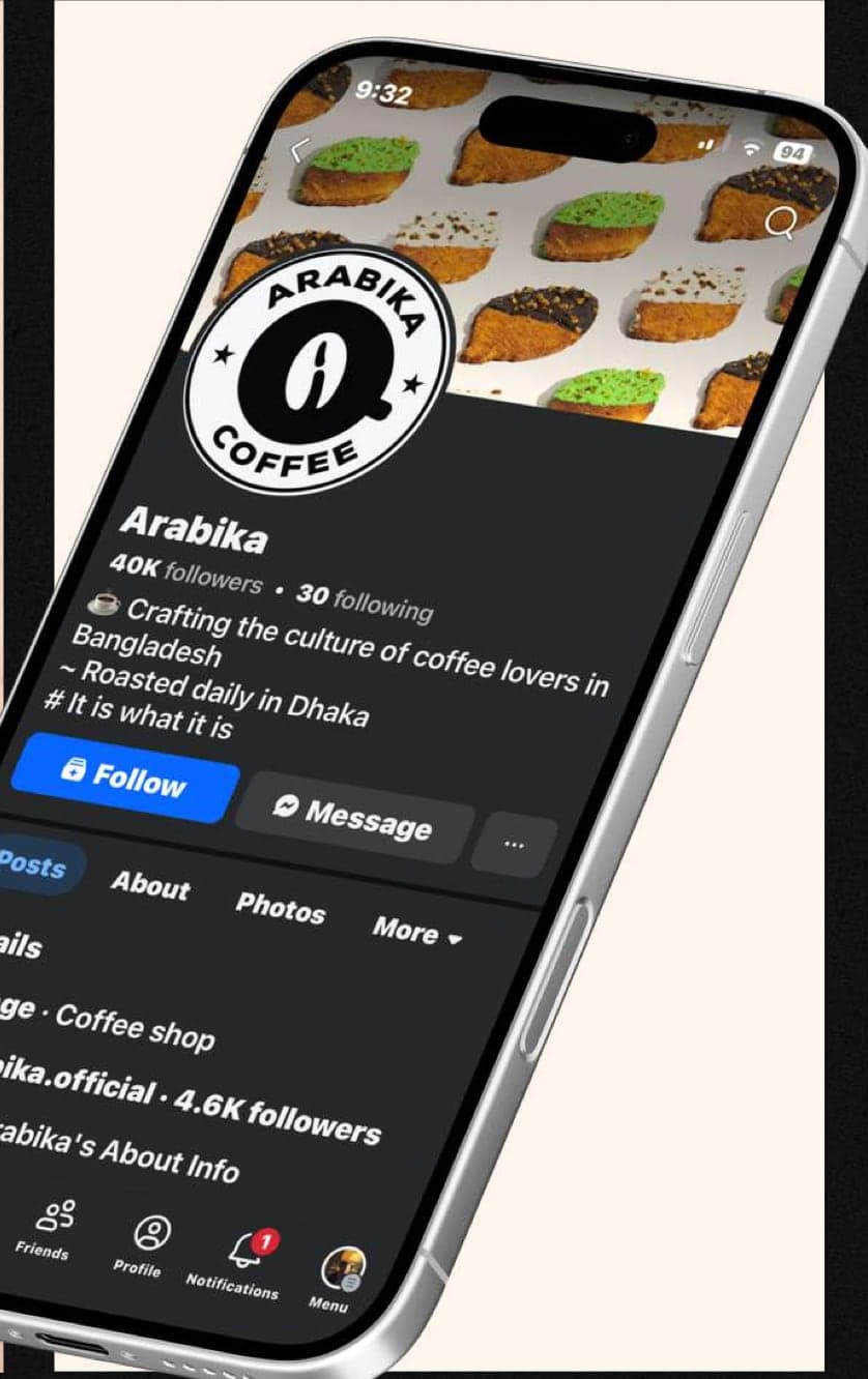 Arabika’s Facebook page on a phone