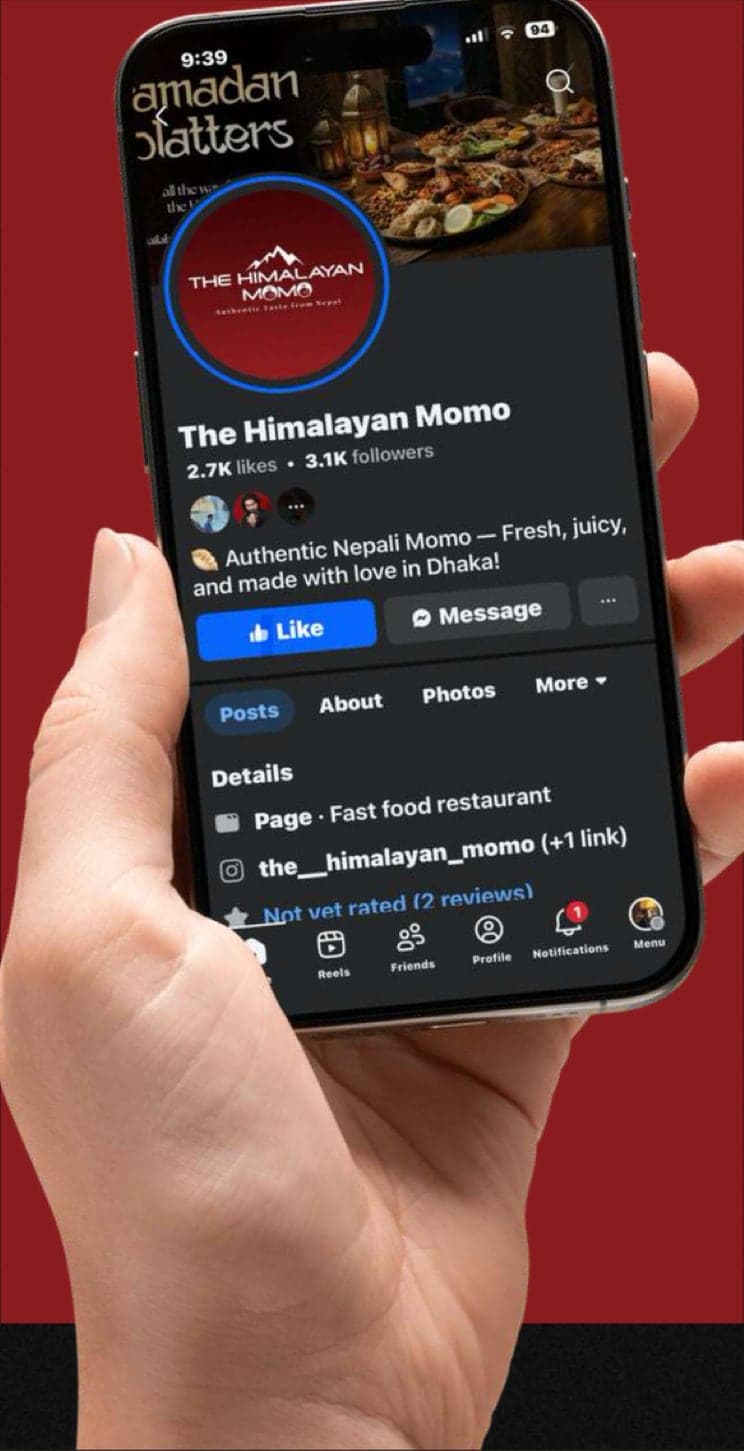 The Himalayan Momo Facebook page on a phone