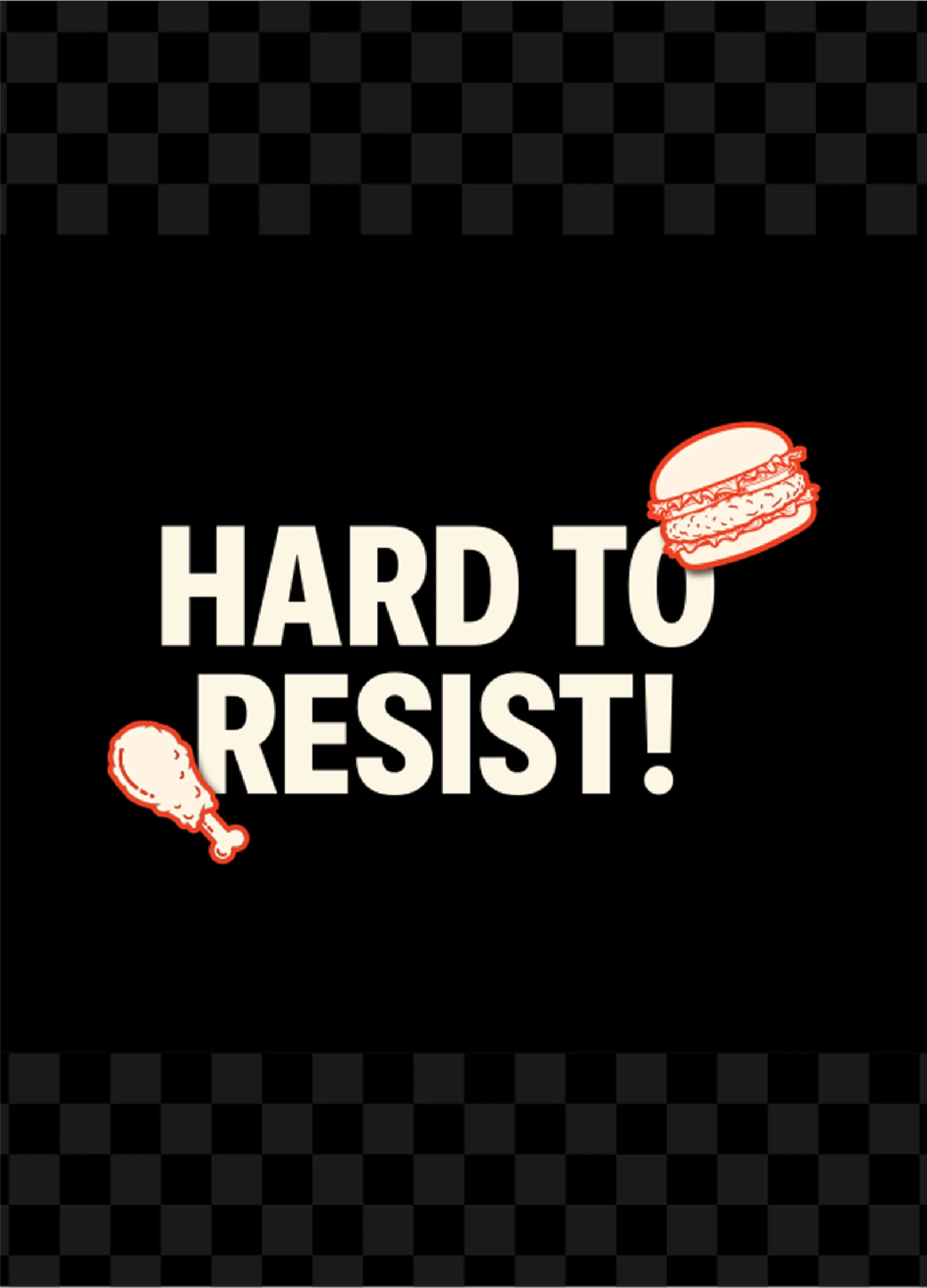 “Hard to resist!” post with a burger and a drumstick