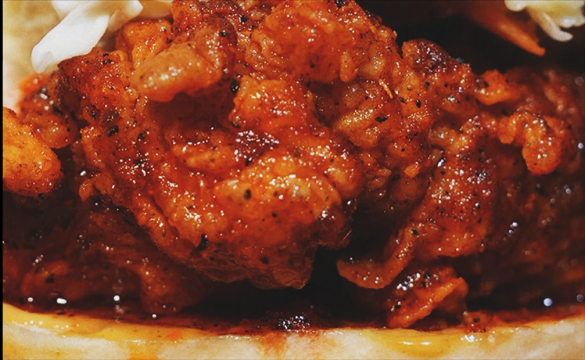 Close-up of glazed fried chicken
