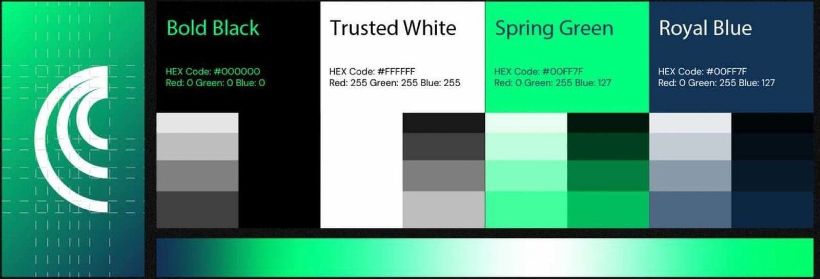 Comfort Group palette: Bold Black, Trusted White, Spring Green and Royal Blue