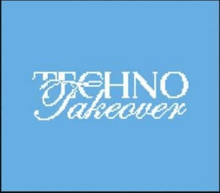 Techno Takeover logo on sky blue