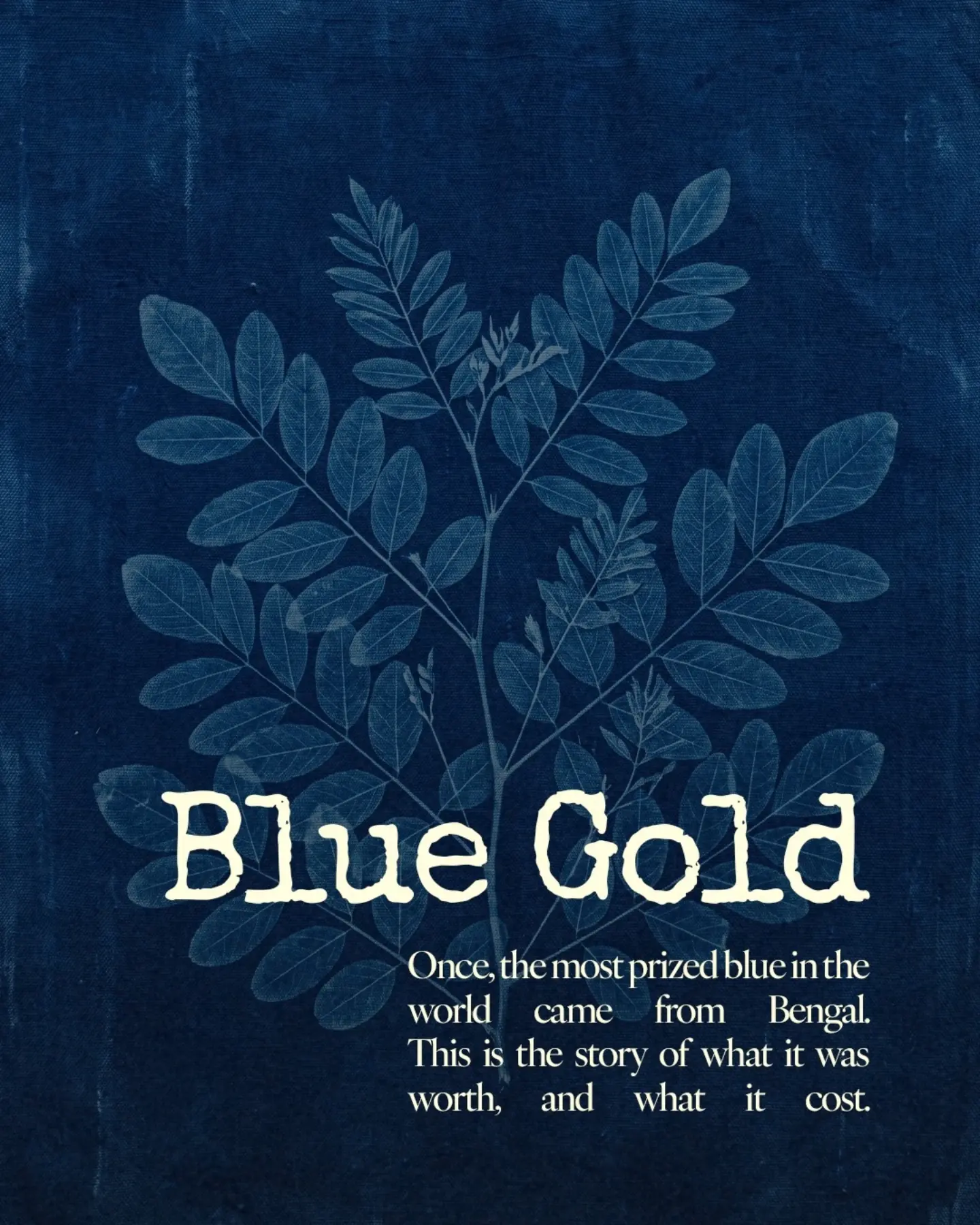 “Blue Gold”: an indigo leaf print on deep blue